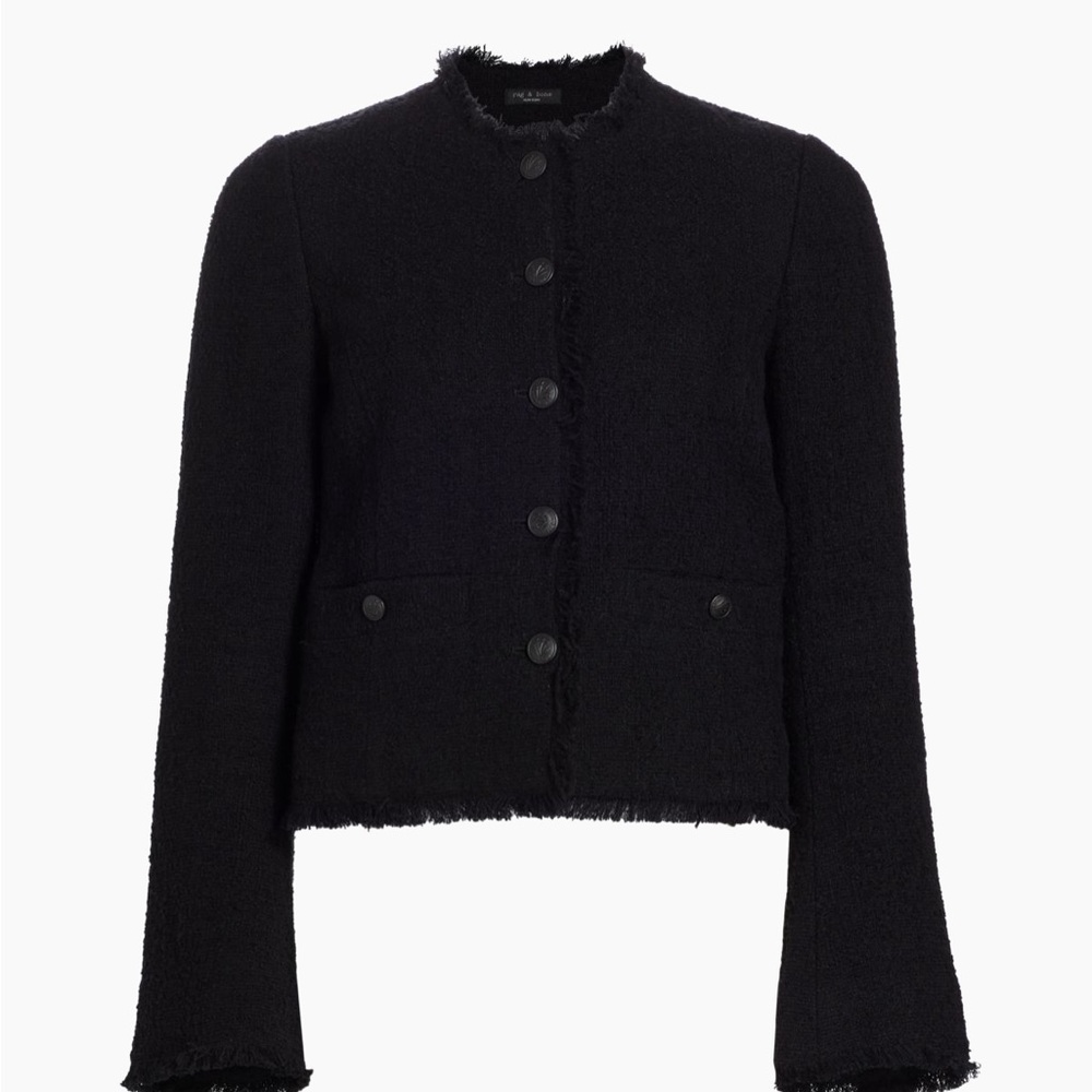 NEW WITH TAGS Rag & Bone Carmen Fringe Tweed Jacket in Black size 2